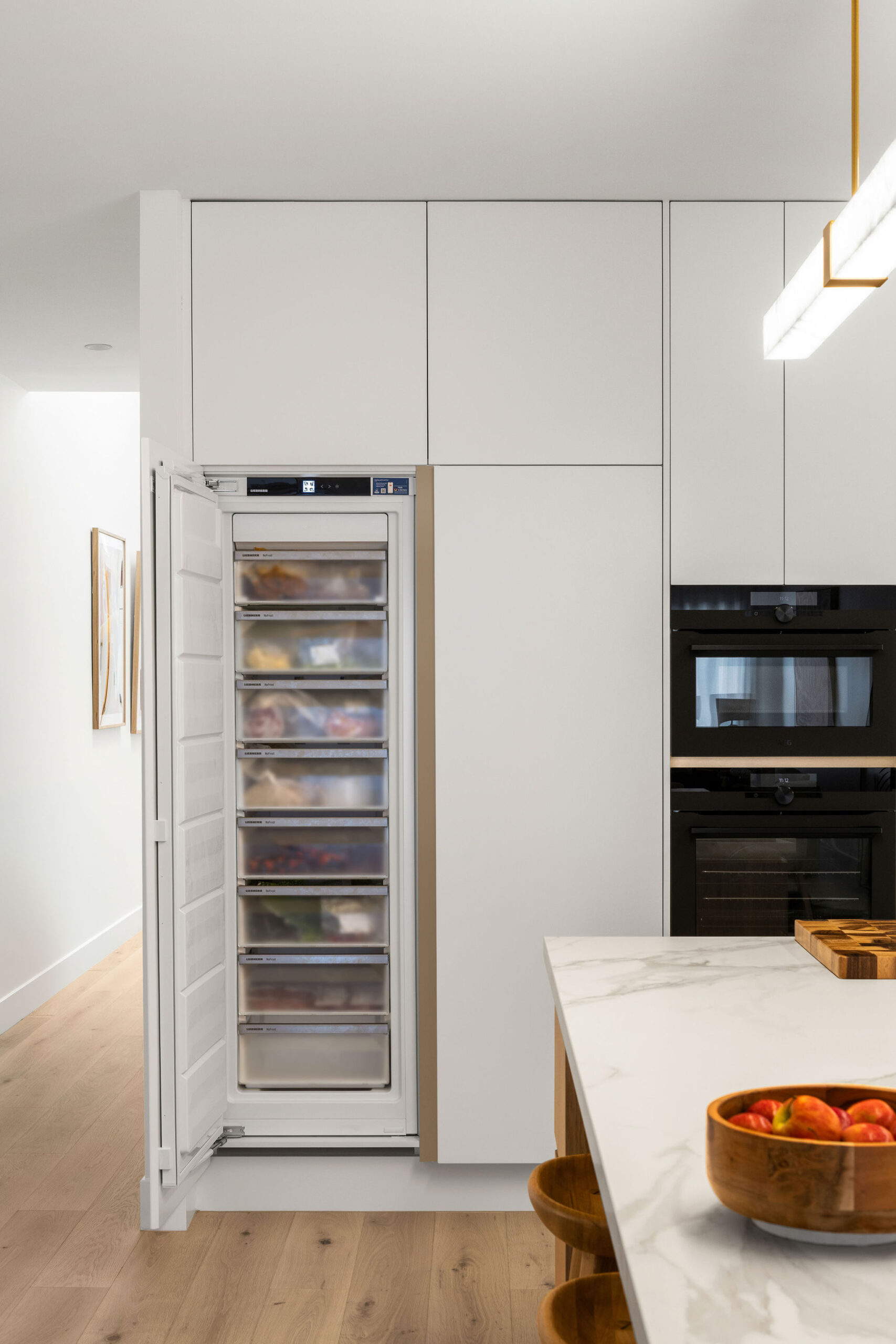 Inside an integrated fridge